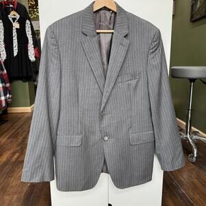 Vintage 100% Wool Ralph Lauren Suit Jacket Blazer Size 42S Grey Pinstripe